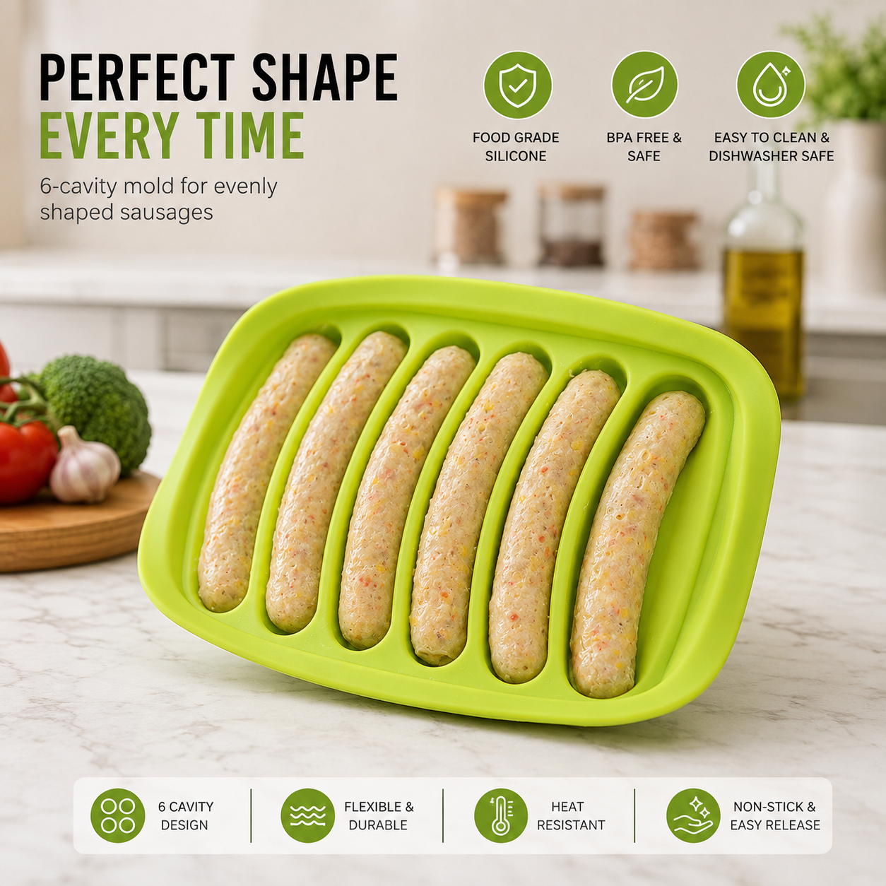 Silicone Sausage Maker Mold – 6-Slot Easy Homemade Sausage Shaping Tray